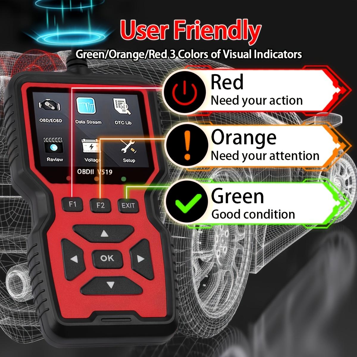 Professional OBD2 Car Scanner Diagnostic Tool - Suitable for Reading Vehicle Codes, Clearing Fault Codes, 35901 Trouble Code Library, Real-Time Data Stream, Oxygen Sensor Tester, Battery Voltage Reading, Mode 6/8 Detection