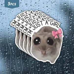5Pcs "I'm Just a" Bow Hamster Waterproof Vinyl Sticker, Cute Coquette Hamster Self-Adhesive Decal, Suitable For Water Bottles, Laptops, Journals, Ideal For Hamster Lovers, Coquette Aesthetic Fans And Meme Enthusiasts