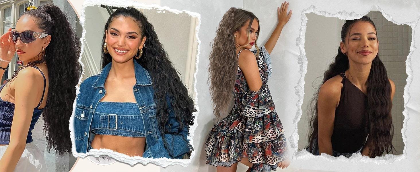 Iridescent Ponytail Extension Claw 30" Curly Pony Tail Clip in Claw Hair Extensions Fluffy Natural Looking Synthetic Hairpiece for Women