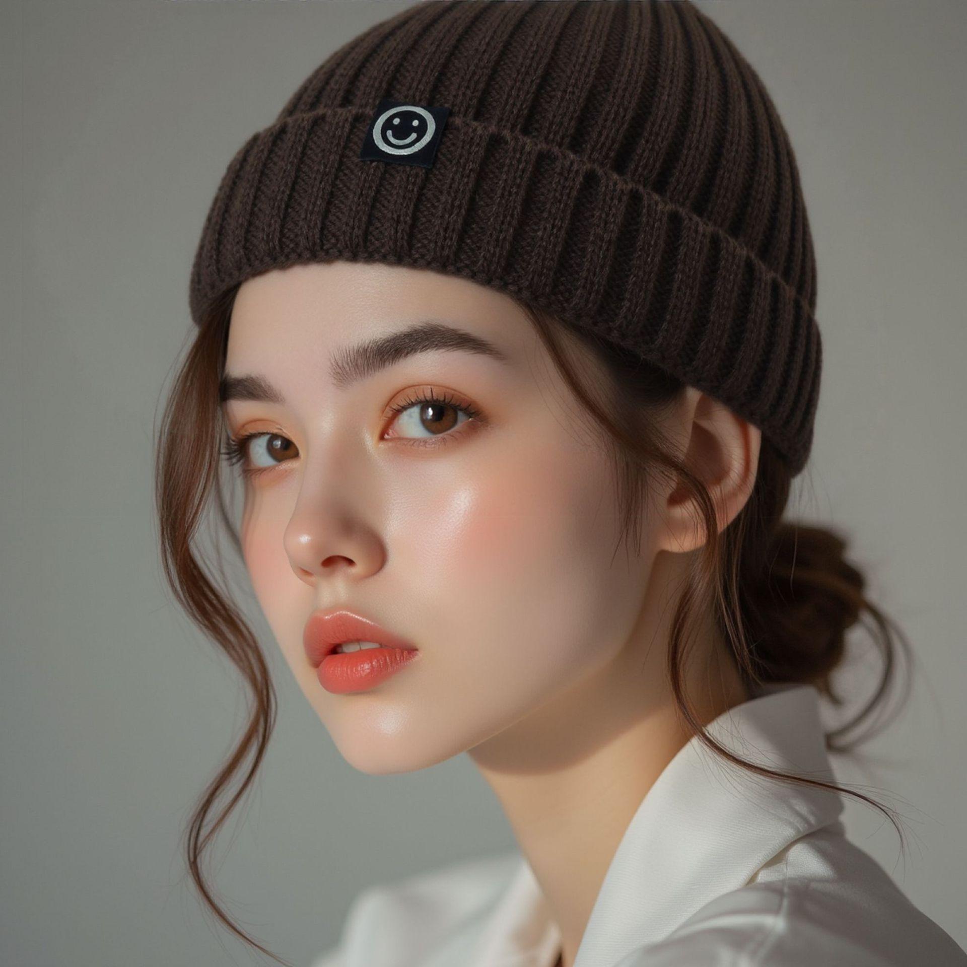 Smiley Face Knit Beanie, Unisex Casual All-Season Hat, Soft Elastic Ribbed Design, Cute Embroidered Smiley, Plain Color Trimmed Edge