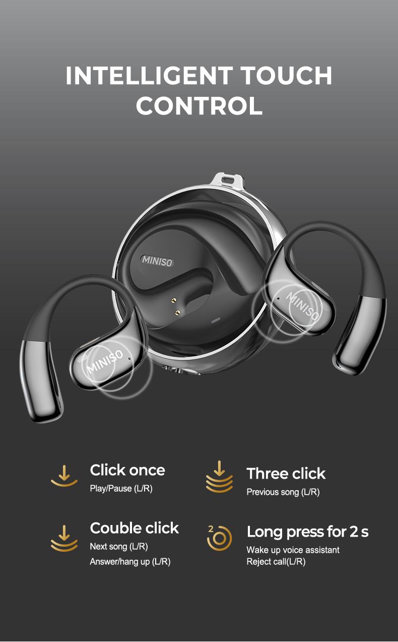MINISO MS152 True Wireless Open Ear Headphones Bluetooth 5.4 HIFI Stereo Earbuds Noise Canceling Sports Earphones IPX5 Waterproof With microphone