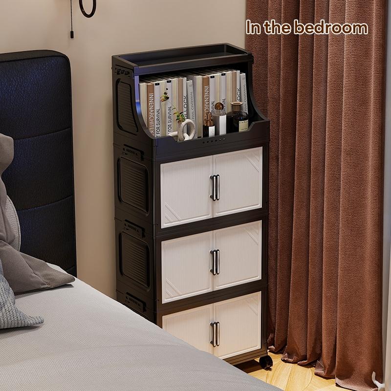 Multi-Layer Storage Cabinet, Plastic Material, &, Ideal for Living Room Bedroom Kitchen, with Wheels, Durable