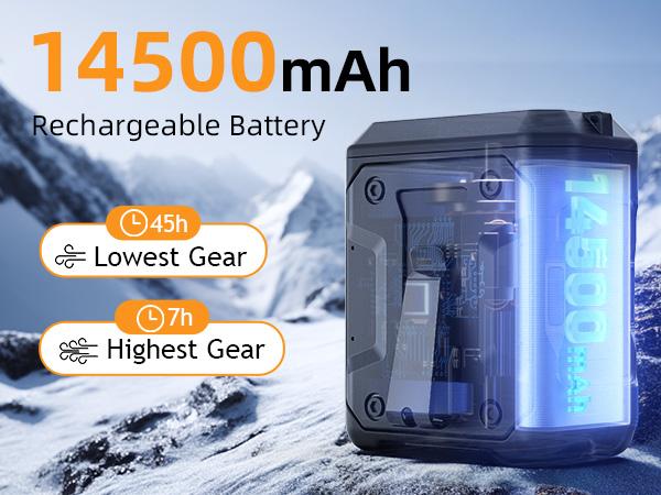 FrSara Waist Fan, 14500mAh PowerBank & 45H Runtime, Portable Rechargeable Fan, 10-Speed ​​Personal Fan w/Lanyard, Flash Light, LED Display, Clip on Wearable Belt for Jogging Hiking Jobsite Warehouse Outdoor Work Golf