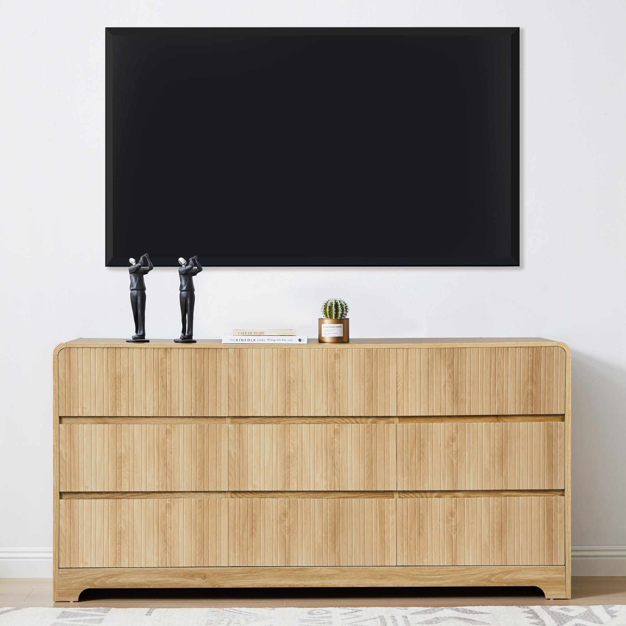 Giratree Modern Fluted 9-Drawer Dresser, 63" Wide Wood Storage Chest with Curved Design, Large Bedroom & Living Room TV Stand Giratree Modern Fluted 9-Drawer Dresser, 63" Wide Wood Storage Chest with Curved Design, Large Bedroom & Living Room TV Stand