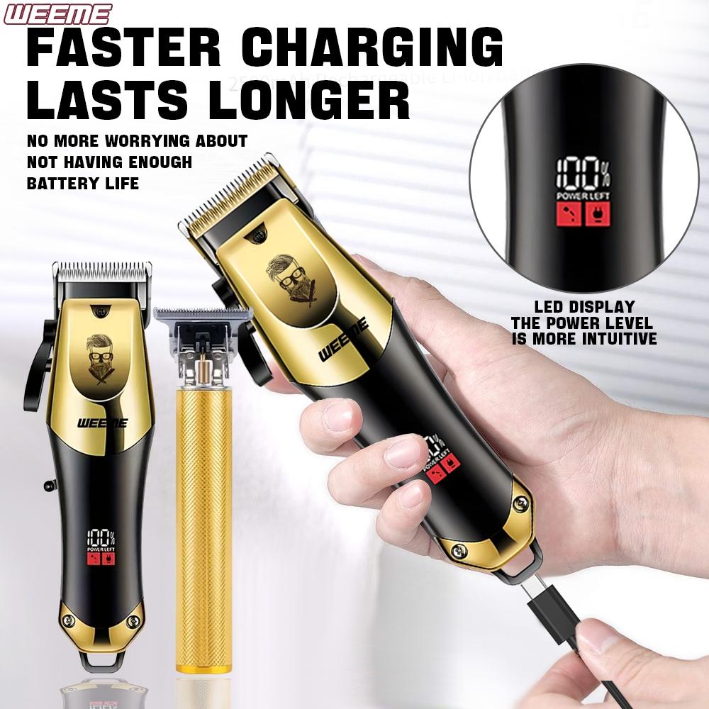 Professional Men's Hair Clipper Set, Cordless Clipper, USB Rechargeable Electric Shaver, Includes T-Blade Trimmer, 8 Guide Combs, Cleaning Brush & Cable