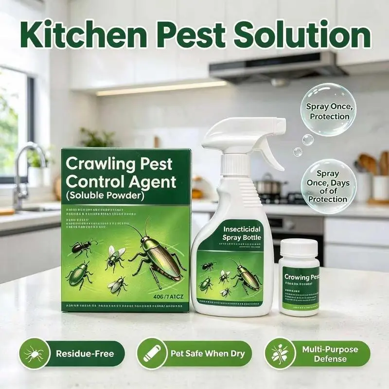 Crawling Insect Killer Soluble Powder Kit for Home – Indoor Treatment with Spray Bottle & Scoop, 1.41 oz