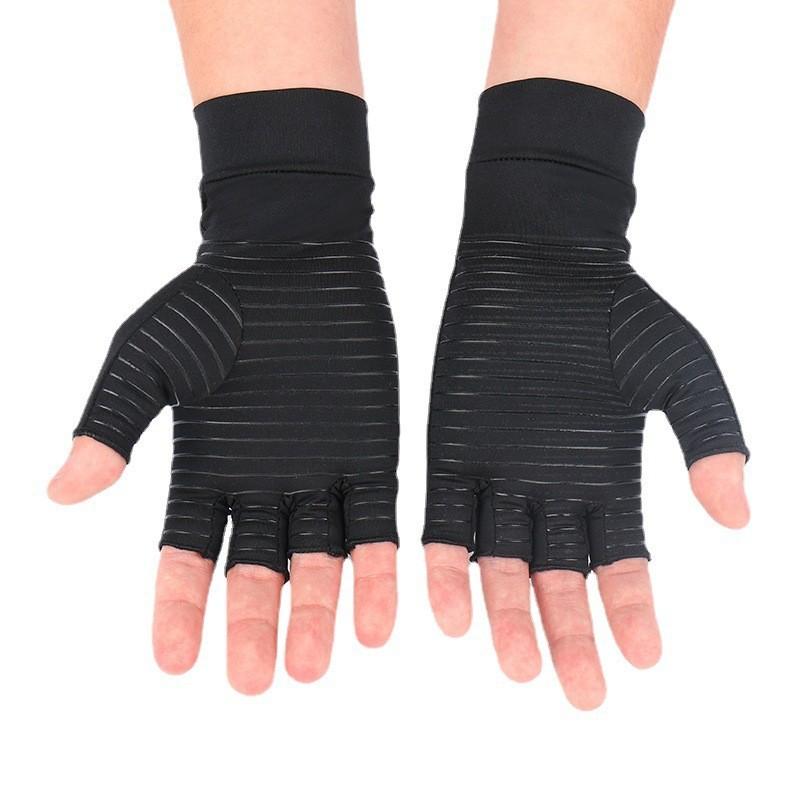Copper Fiber Compression Gloves for Men – Fingerless Breathable Gym Gloves with Full Palm Protection, Anti-Slip Workout Gloves for Weightlifting, Cycling & Daily Use