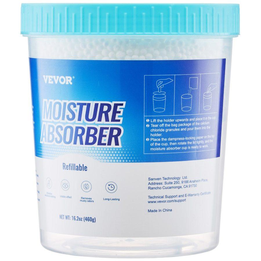 VEVOR Moisture Absorber Bucket, 2 Packs 16.2 oz Hi-Capacity Moisture Absorber Bucket with 800ml Storage Area Reusable Outer Bucket for Long-Term Use, Fragrance Free Moisture Absorber for Fresher Air