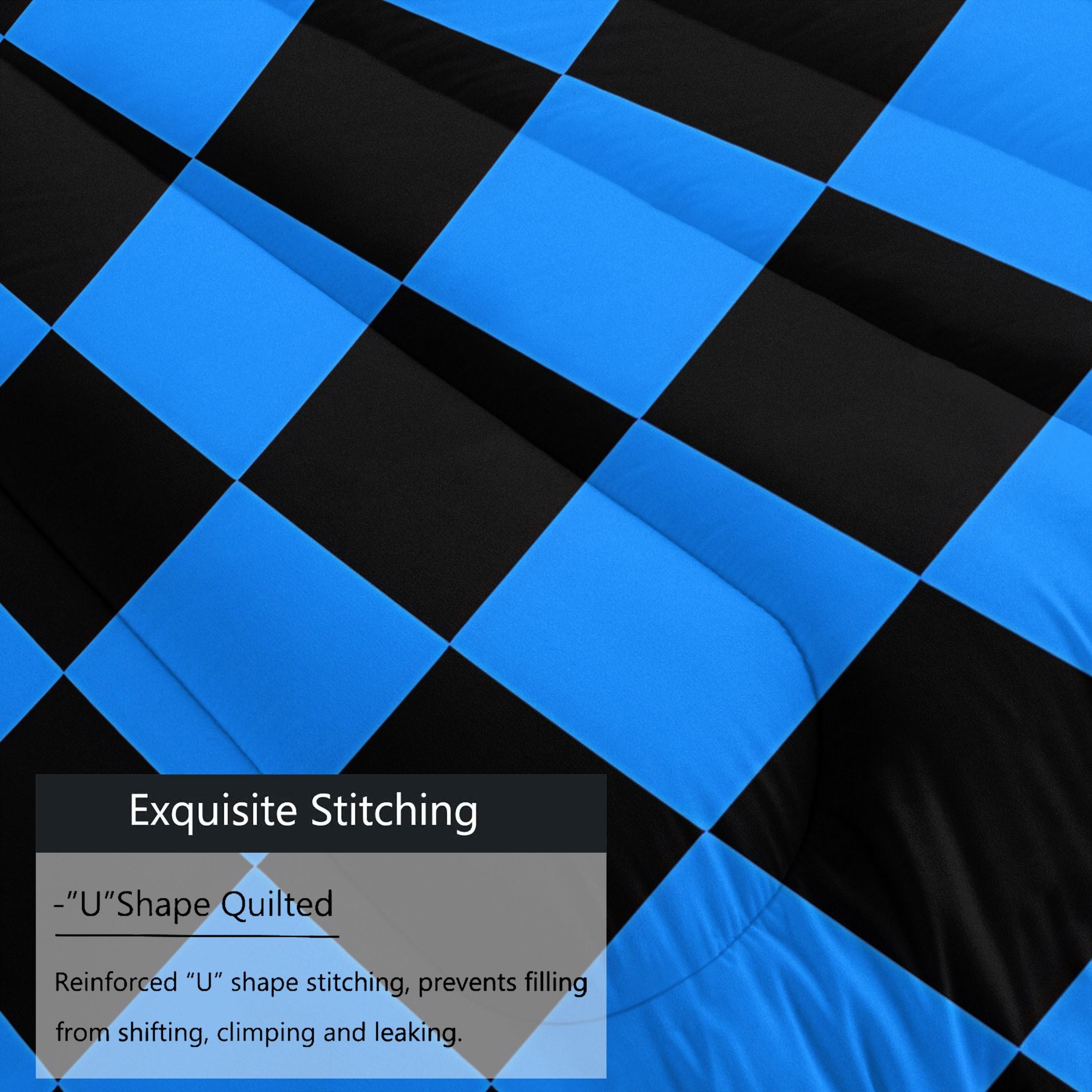 3 Pcs Geometric Checkerboard Print Comforter Set, Modern Minimalist Bedding Set, Soft Warm Lightweight with HD Digital Print, Fade Resistant & Breathable, Ideal for Bedroom Dorm Guest Room Decor, All Season Use