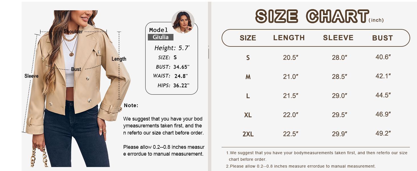 Womens Lapel Trench Coat Double Breasted Cropped Jacket Casual Outwear with Belt Tops Fit Womens Lapel Trench Coat Double Breasted Cropped Jacket Casual Outwear with Belt Tops Fit