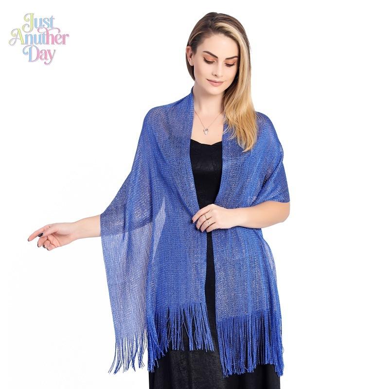 Shimmering Metallic Lurex Evening Shawl with Fringe, Elegant Gold/Silver Sparkly Wrap Stole for Brides, Wedding Guests, Prom & Formal Parties