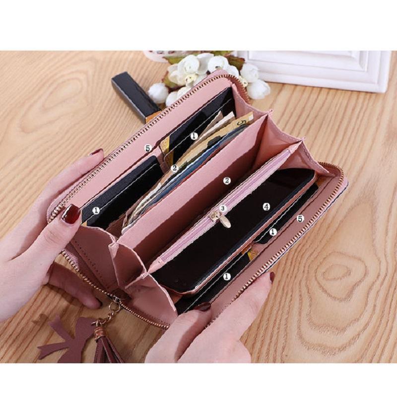 Women’s Pink Glitter Zip-Around Long Wristlet Wallet with Tassel Detail, Zipper Close Fashion Handheld Purse for Everyday Carry, Gifts for Women (Sports & Outdoor Companion Accessory)