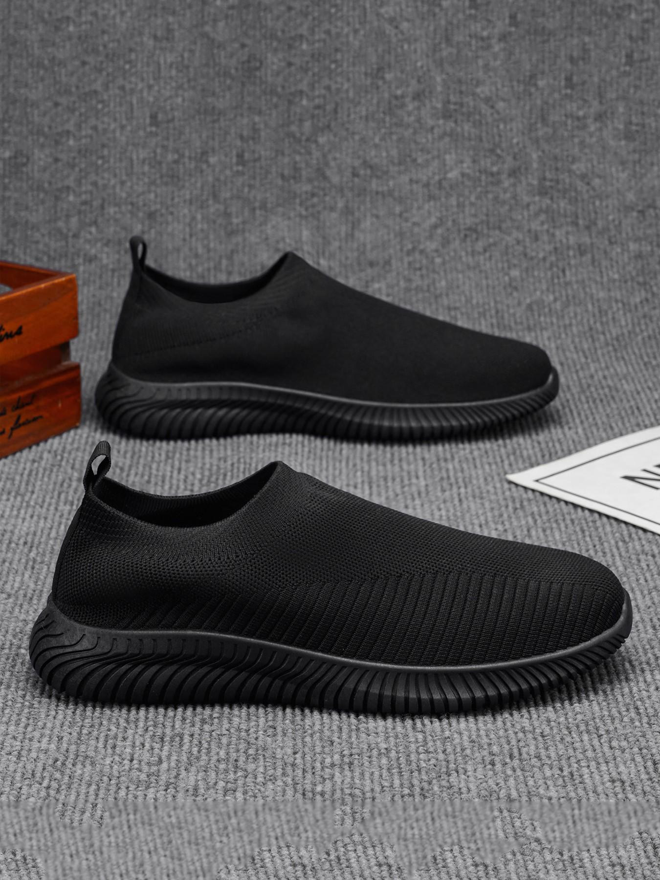 Men's One-Step Slip-On Lazy Shoes, Sporty Casual Sneakers, Textile Upper PVC Durable Sole, Skateboard Shoes, Home Office Outdoor Running