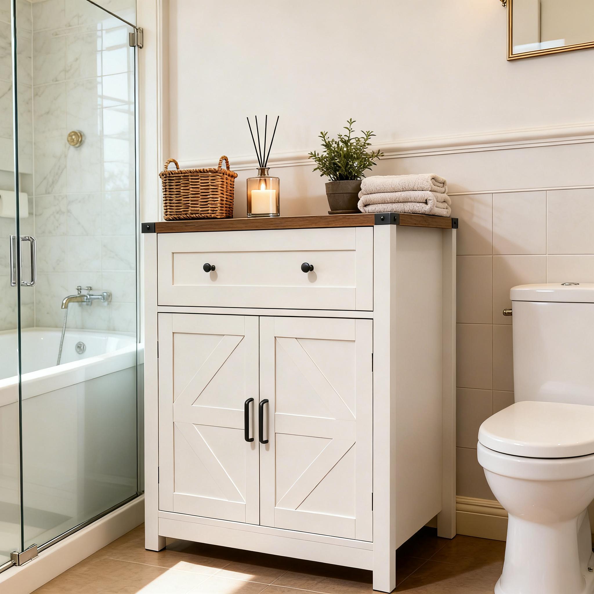 White & Wood-Grain Top Farmhouse Barn-Door Storage Cabinet, Coffee Bar Buffet Sideboard with Drawer for Kitchen & Living Room(White/Light Gray) White & Wood-Grain Top Farmhouse Barn-Door Storage Cabinet, Coffee Bar Buffet Sideboard with Drawer for Kitchen & Living Room(White/Light Gray)