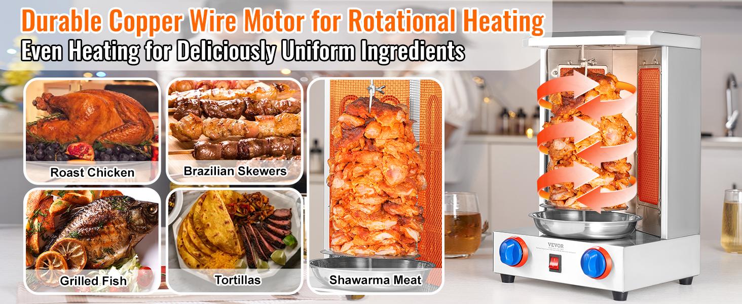 VEVOR Shawarma Grill Machine, 13 lbs Capacity, Chicken Shawarma Cooker Machine with 2 Burners, Gas Vertical Broiler Gyro Rotisserie Oven Doner Kebab Machine, for Home Restaurant Kitchen Parties