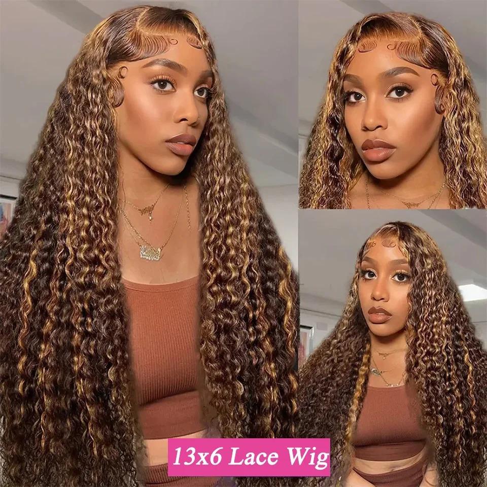 13x6 Deep Wave Lace Front Wig Human Hair Pre Plucked Brazilian Virgin Hair Glueless 30 Inch Long Curly Wig for Women Black