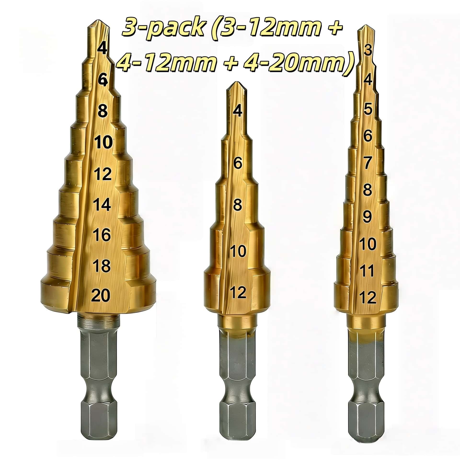 Stair Cone Drill Bit Set, Durable Stainless Steel, Hex Head, Suitable for Plastic/glass, Compatible with Disc Sander, Home Renovation Projects