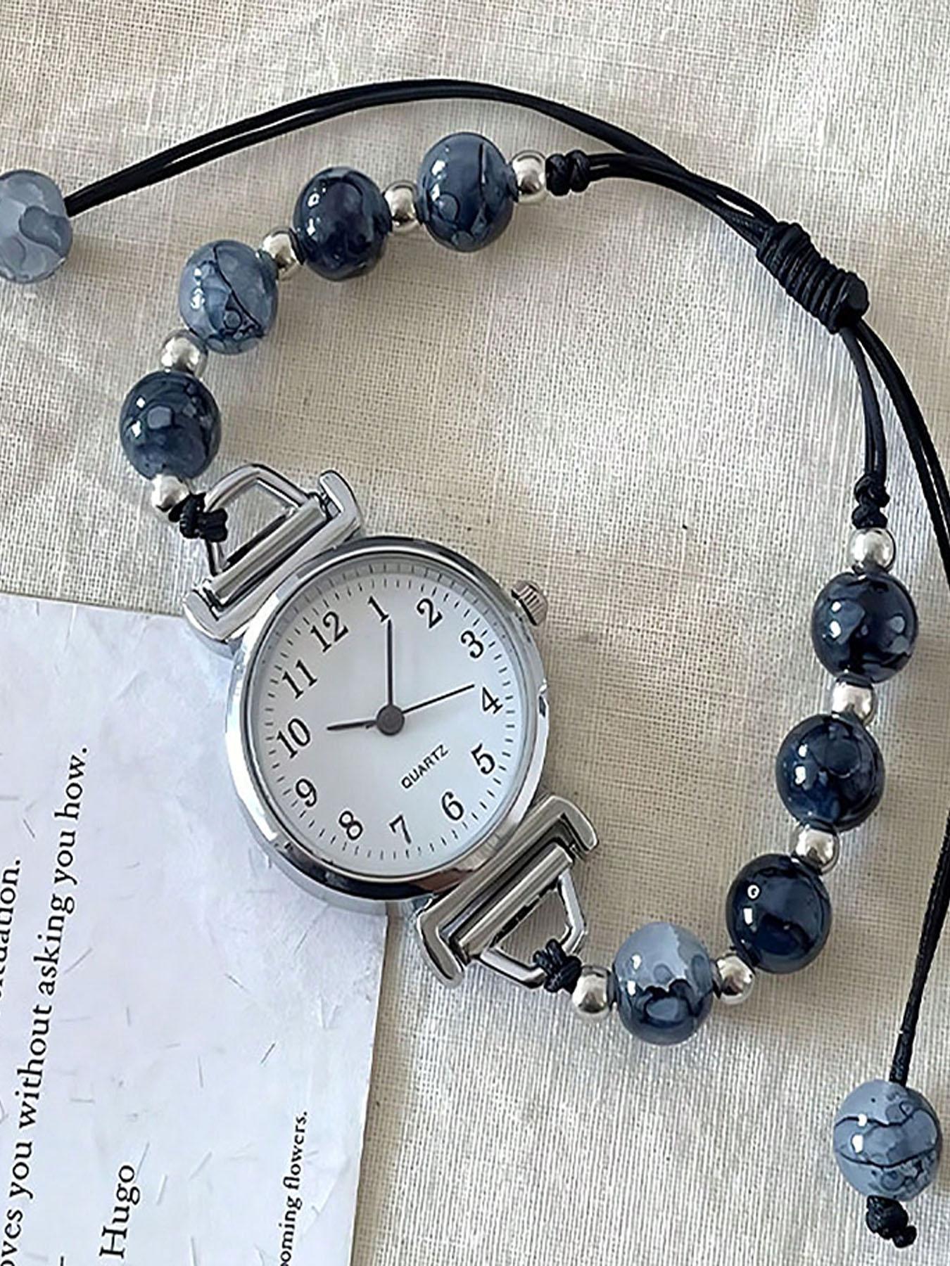 Fashion Bead Bracelet Watch with Adjustable Strap Pendant Women's Quartz Watch, Daily Matching and Gift for Friends