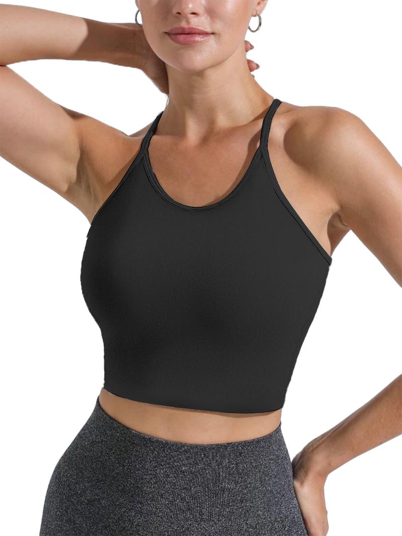 FireSwan Camisole Standppy Sports Bras for Women-Womens Yoga Workout Tops Longline Spaghetti Adjustable Removable Padded Wirefree Build in Casual Bra Seamless Wireless