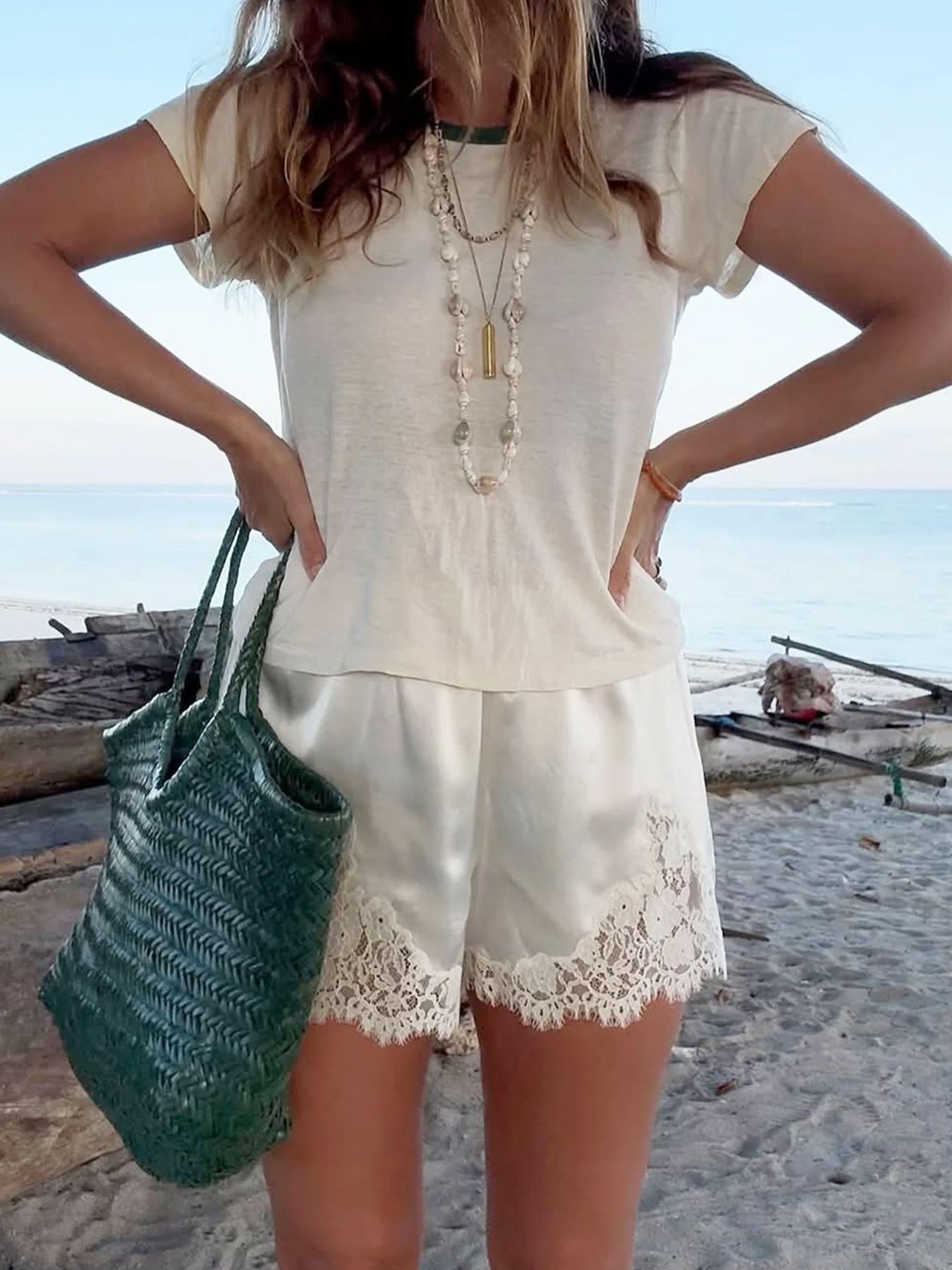 Women's Satin Silk Lace Shorts, Mid-Waist Mini Skirt, Luxurious Party Dress, French Style, Fashion Versatile Pants