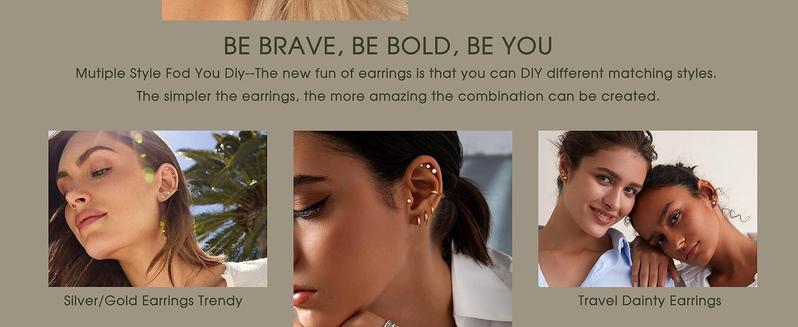 LOLIAS 15Pairs Hypoallergenic Surgical Steel Earrings for Sensitive Ears -14K Gold Plated Flat Back Earrings for Men- Small Stainless Steel Thick Stud Hoop Earring Set-Gold Flatback Cartilage Earring 20G