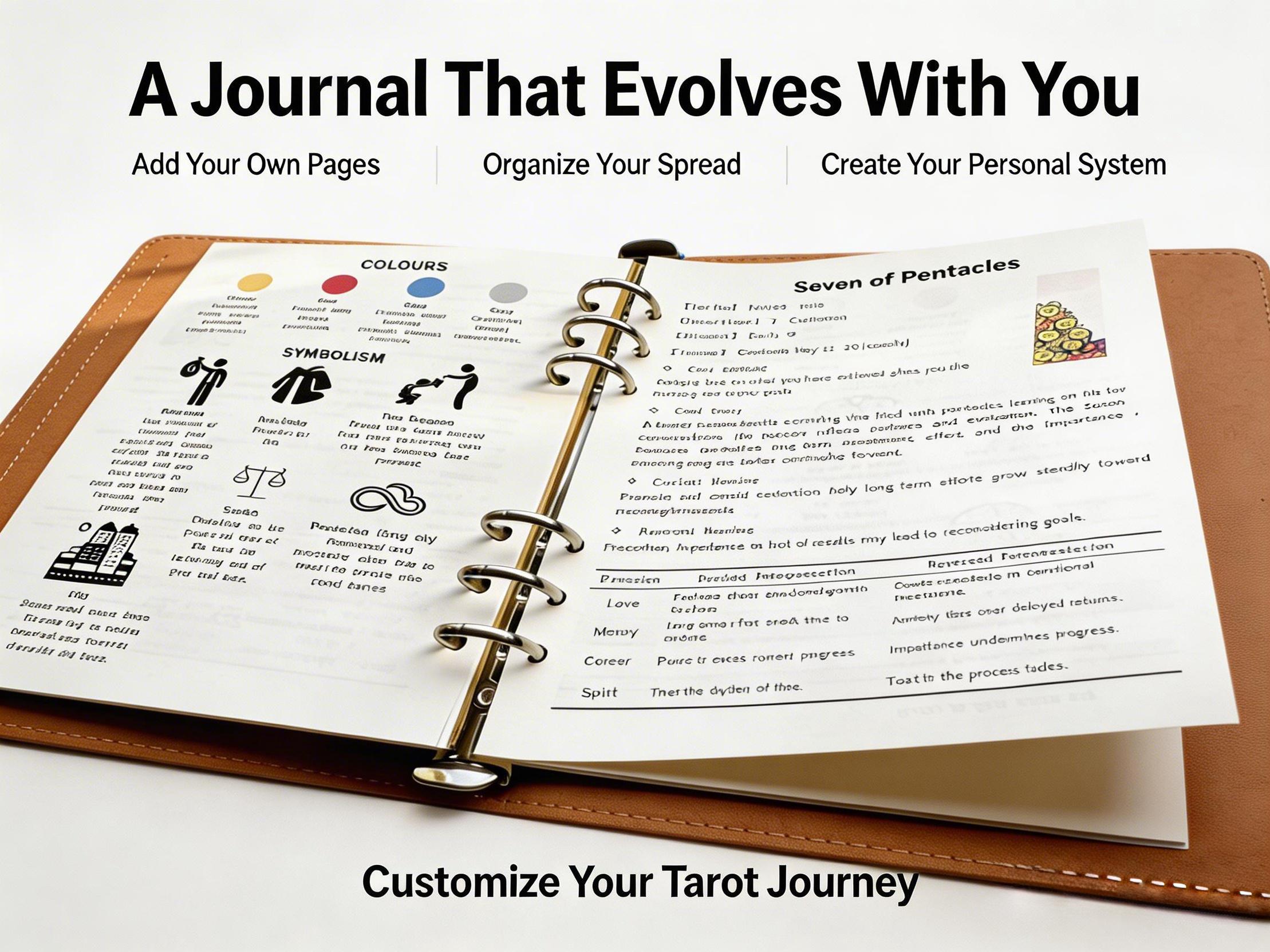 Retro Tarot Study Notebook | A5 | Linen-textured Loose-leaf Journal | Portable with 78 Card Reference Sheets | Includes 40 Replacement Pages