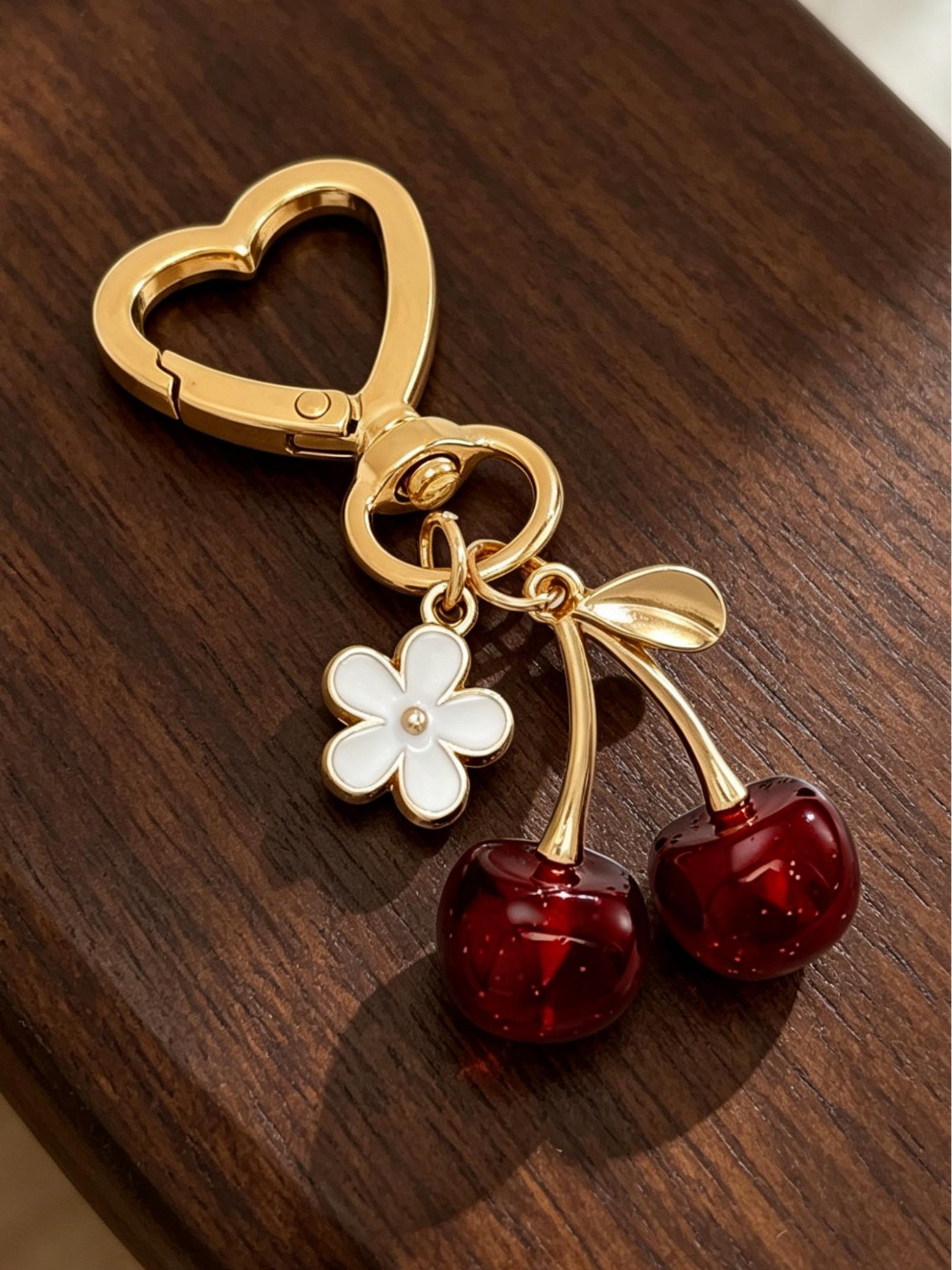 Chic Cherry Keychain Bag Charm, Alloy Material, Minimalist Design for Women's Accessories, Perfect Gift Idea, Keychain Pendant