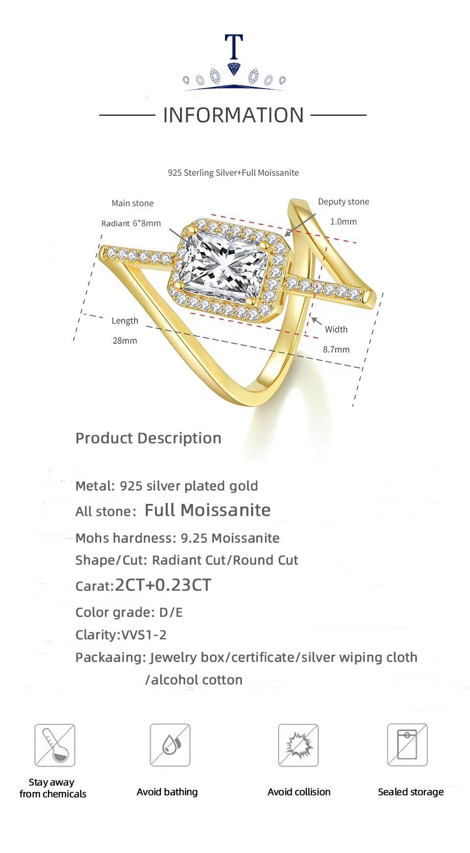 【Buy 1 get 1 Bracelet】【RM-906】S925 Radiant Cut 2.23CT FULL Moissanite Ring, Fashion Accessories for Daily Wear Party Holiday, Unique Color and Charm design, Gift For Boyfriend and Girlfriend, Unisex Man Ring Woman Ring
