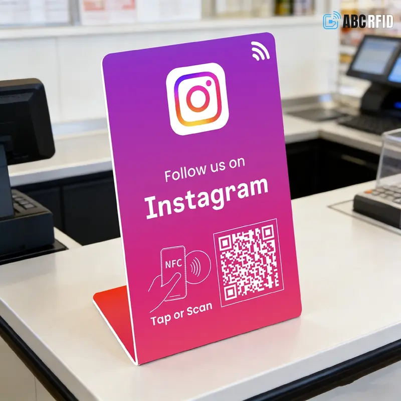 Follow us on Instagram, Facebook stand, TiKTok QR code+NFC Tap, get ...