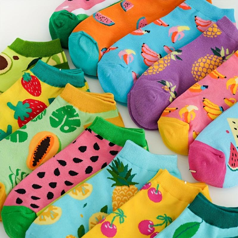 6/12 Pairs Random Men'S Ankle Socks Featuring Fruit And Vegetable Patterns - Made from Colorful Knitted, Machine Washable, Low-Cut Design Suitable for Casual Wear, Adorable Socks Perfect for Outdoor Activities. Soft, Comfortable