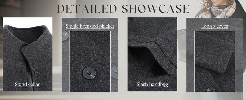 Chouyatou Women's Casual Thicken Wool Blend Stand Collar Single Breasted Pea Coat Womenswear Jackets Women's Elegant Chouyatou Women's Casual Thicken Wool Blend Stand Collar Single Breasted Pea Coat Womenswear Jackets Women's Elegant