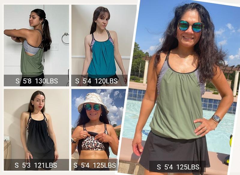 Holipick Tankini Top for Women Blouson Tummy Control Swim Top Loose Fit Bathing Suit Top Only No Bottom