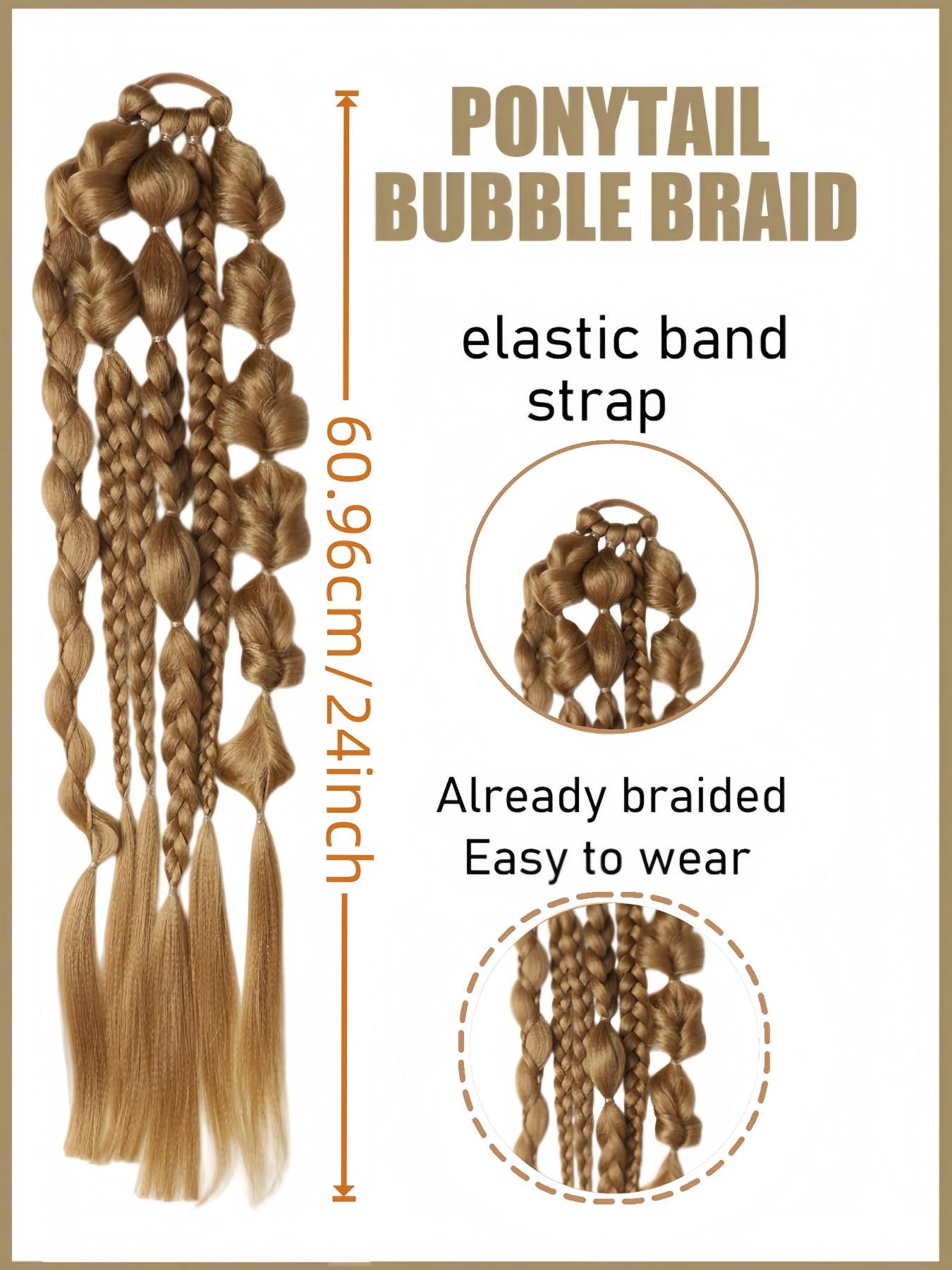 1 Piece Bubble Braid Ponytail Extension,  Hair Tie 24 Inch Braided Wrap Around Long Hairpieces Women Daily Wear Fashion Hair Accessories, Long Pre-styled Multiple Braided Ponytail Hairpiece for Women Daily Party Festival Use, Multiple Colors Available