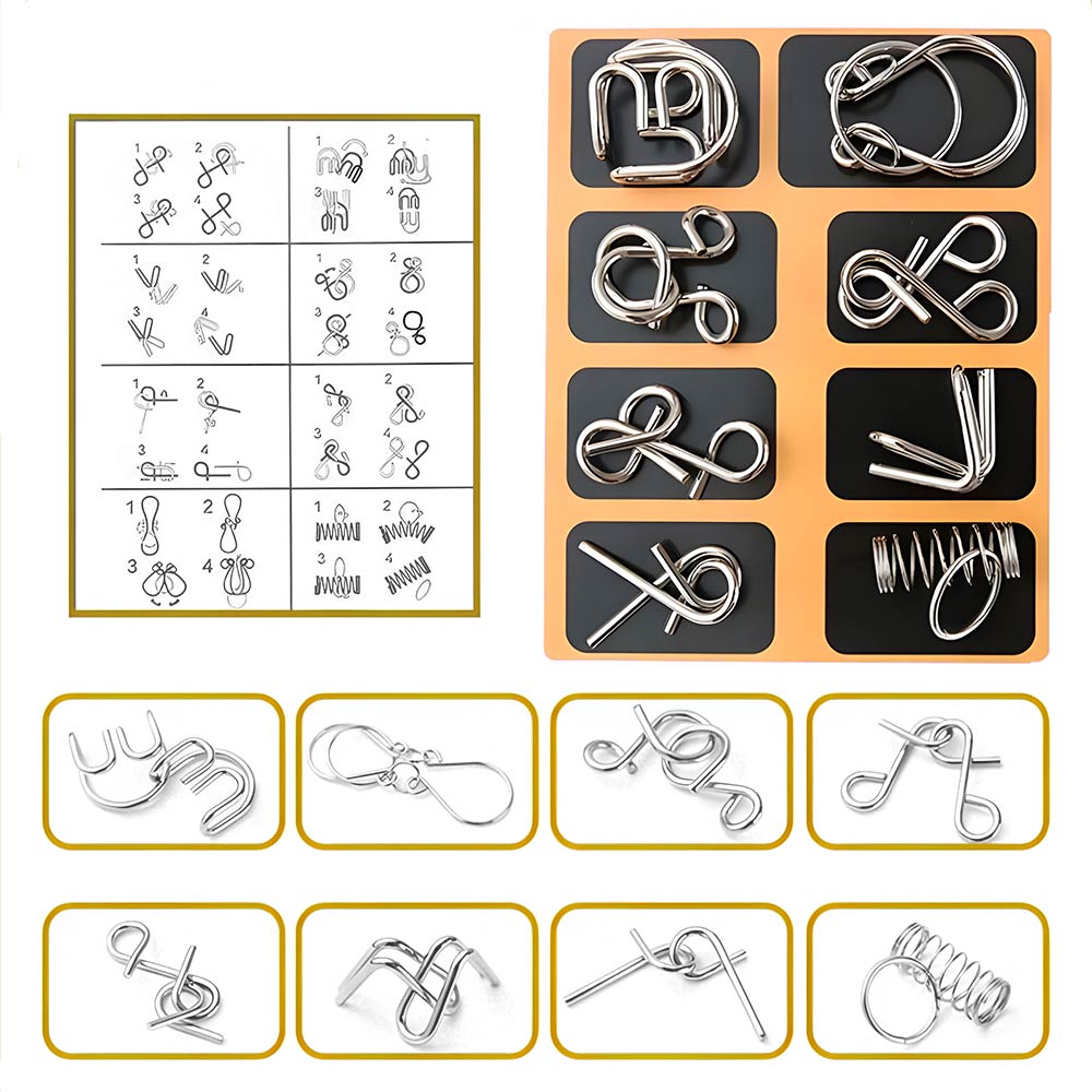 24pcs Metal Montessori Puzzle Solving Metal Wire Puzzle Pieces Solution Set 5.9''×7.08" Brain Teaser Wire Puzzle Chain Logic Educational Game Challenges Stress Relief Toys Thanksgiving Holiday Gift Ideas For Kids Men's Valentine Gifts