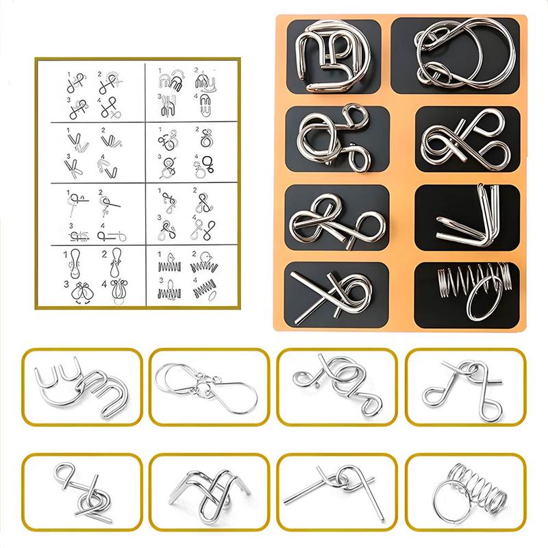 24pcs Metal Montessori Puzzle Solving Metal Wire Puzzle Pieces Solution Set 5.9''×7.08" Brain Teaser Wire Puzzle Chain Logic Educational Game Challenges Stress Relief Toys Thanksgiving Holiday Gift Ideas For Kids Men's Valentine Gifts