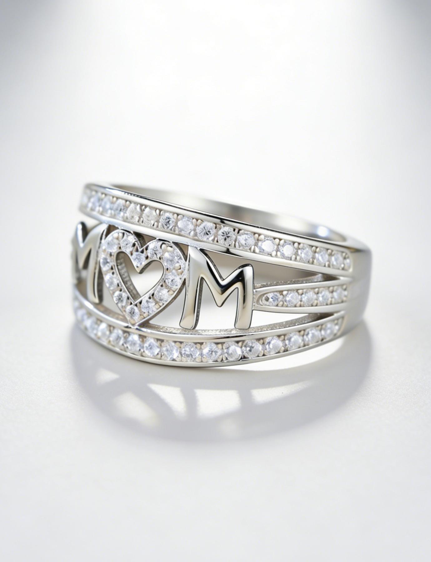 MOM Heart Ring, Sparkling cubic zirconia, "MOM" lettering, and a love heart that wraps around her finger.A Symbol of Endless Love for Mom,Mother's Day Gift