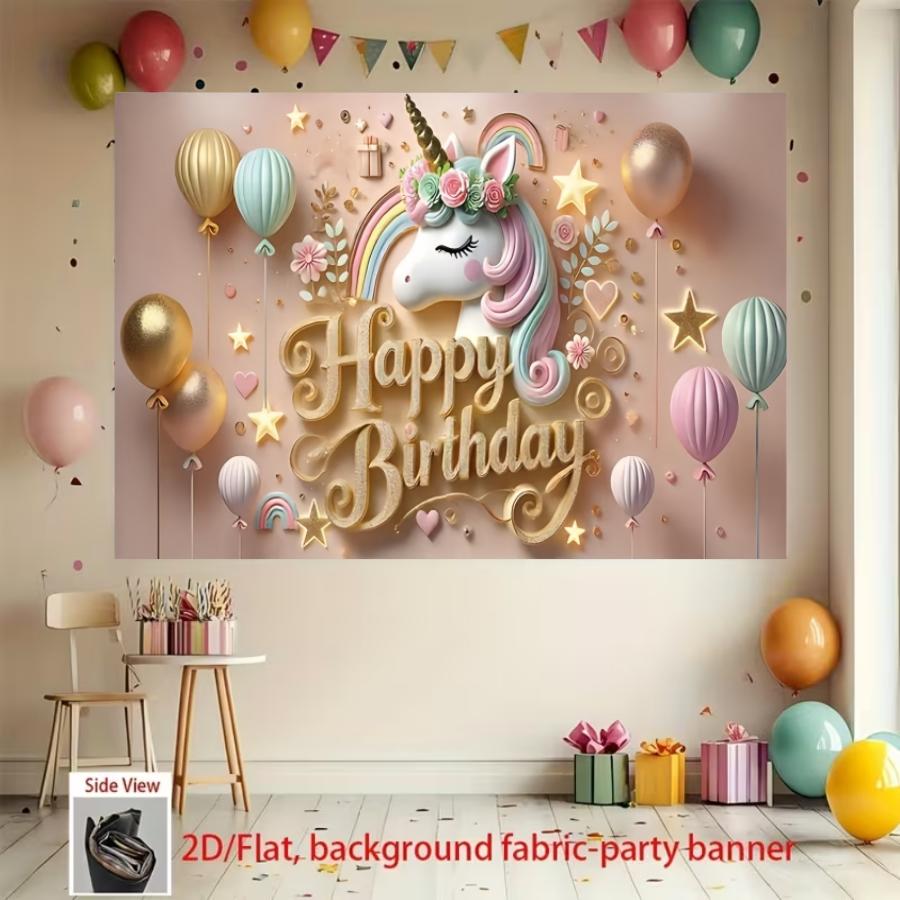 Magical Unicorn Happy Birthday Banner, Polyester Background Cloth, Unicorn Theme, Ideal for Home Decor, Parties, Photography, Gifts