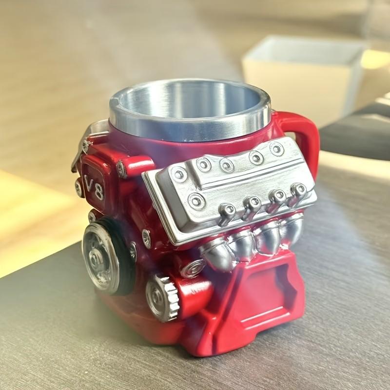 Cool Coffee Cup, New V8 Engine Mug, Engine Cylinder Coffee Cup, Stainless Steel Inner, Resin Material, 1 Piece