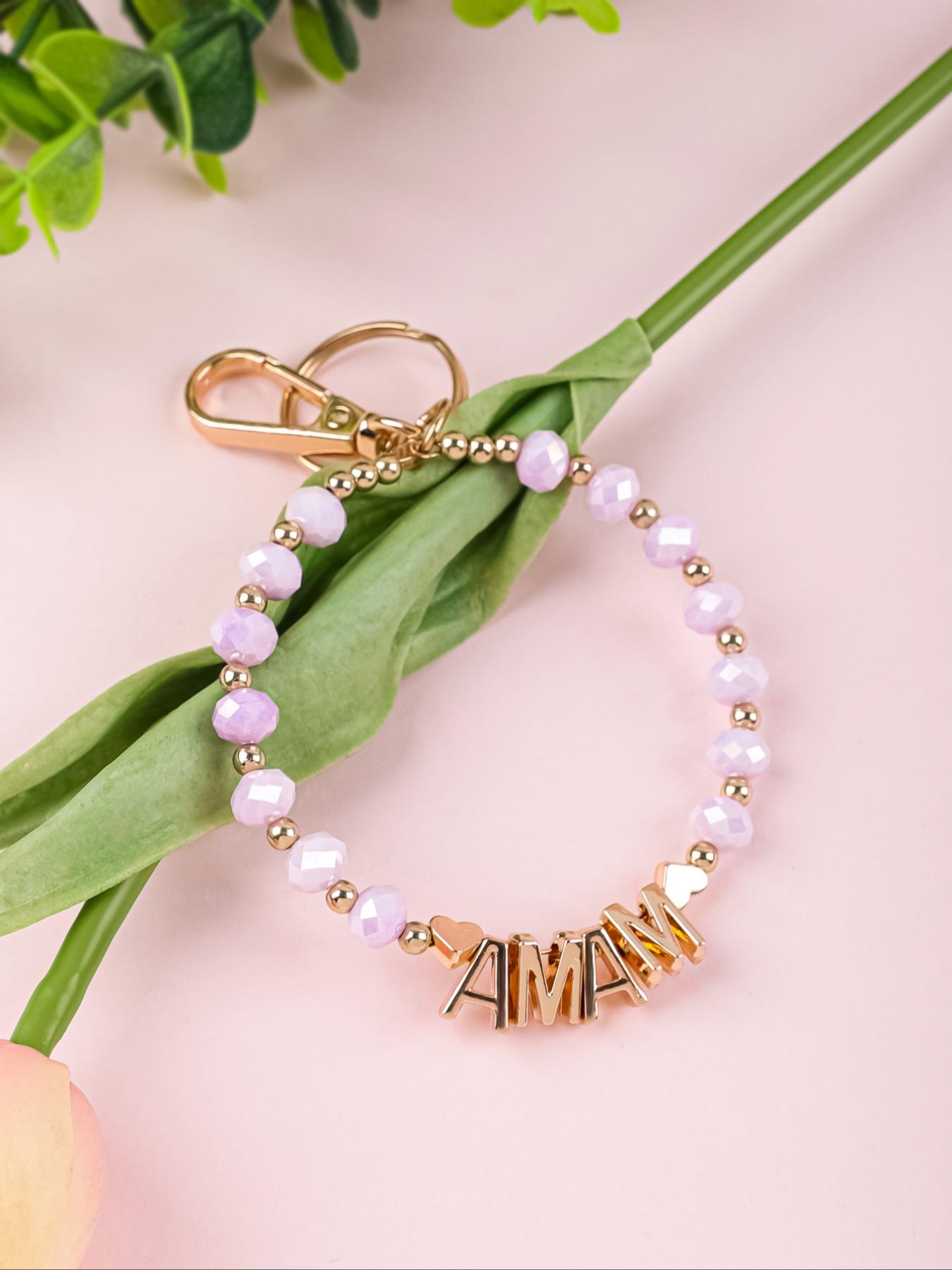 Handmade Beaded Mama Letter Keychain, Colorful Faceted Crystal Bracelet, Mother's Day Gift for Mom, Bag & Car Hanging Ornament