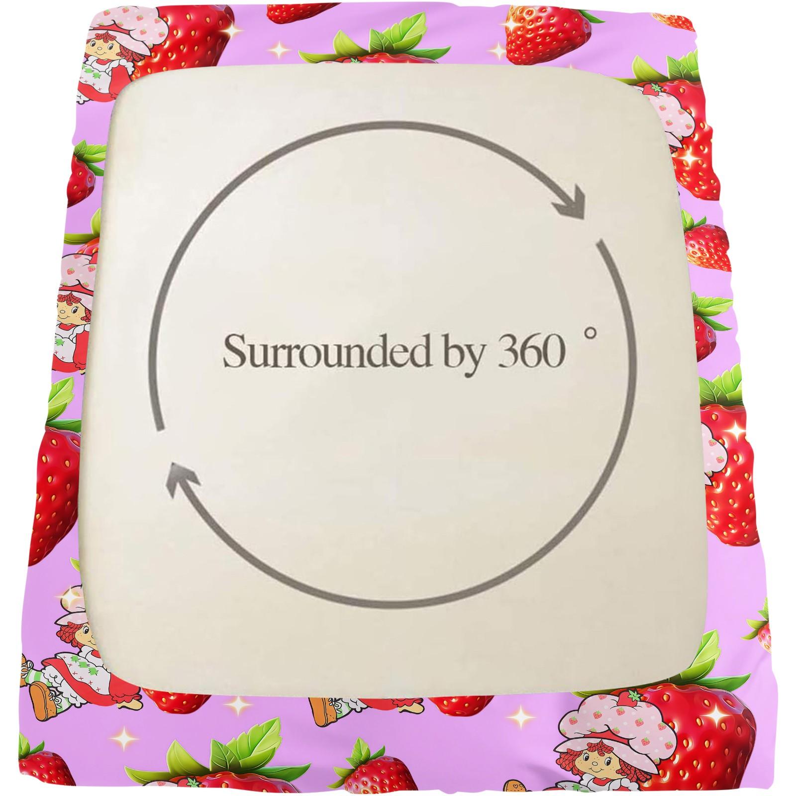 Sparkle Strawberry Shortcake Fitted Sheet Set, 3 Pcs Ultra Soft Wrinkle Resistant Bed Sheets with 360° Snug Fit, Pink Kawaii Strawberry Print Fitted Sheet for Kids Bedroom, Full Size