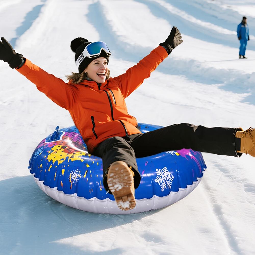 Snow Tube Set for Kids and Adults, Durable Inflatable Snow Sled with Hard Bottom and Handle, Perfect Winter Family Toy Gift