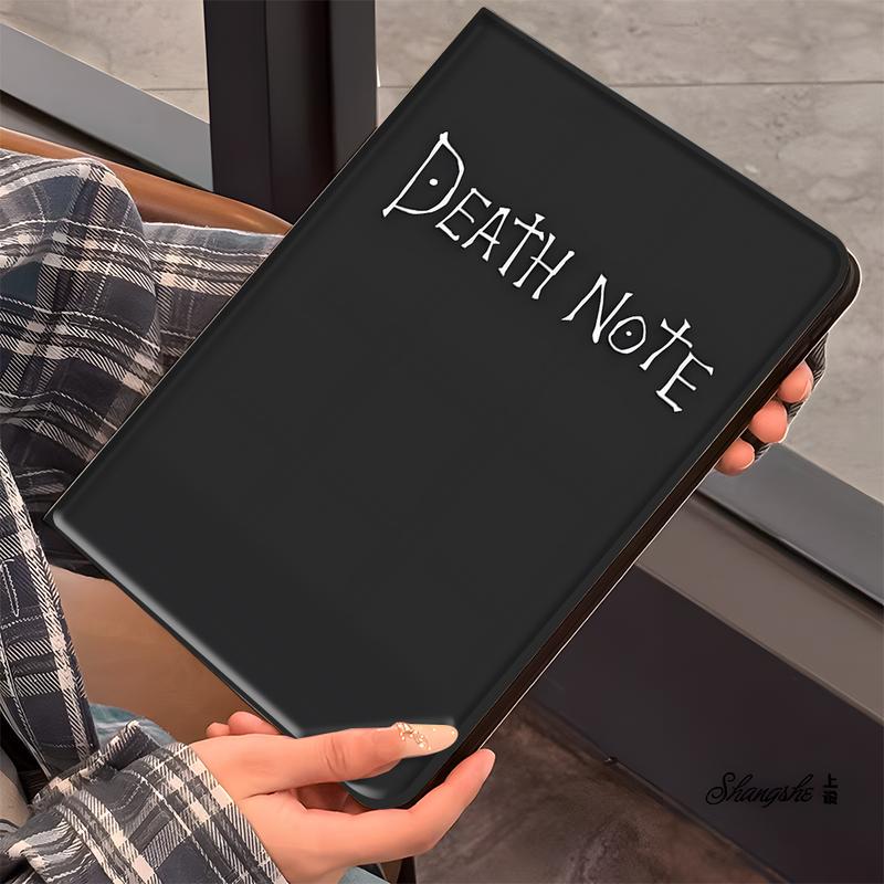 Dark Death Note Design iPad Book Style Case, Fantasy Anime Notebook Design for iPad Pro, iPad Air & Mini, Full Protection with Pen Slot, Ideal for Home & School Use