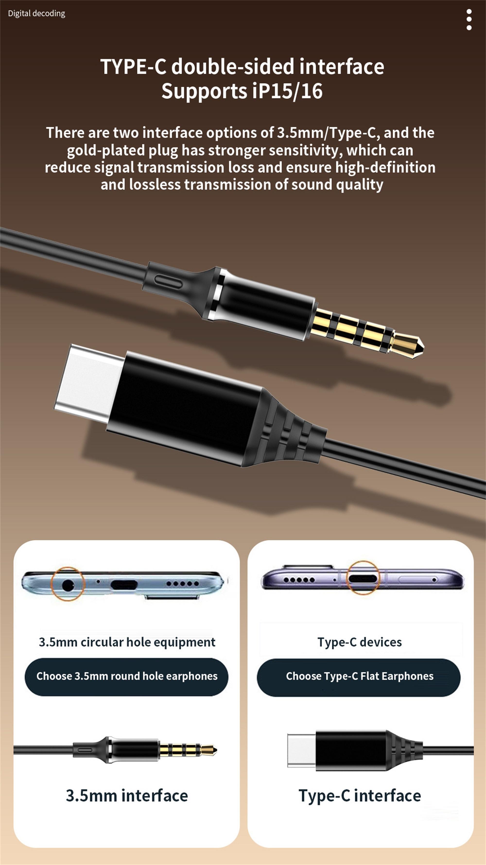 USB C Wired Headphones Dolby Sound With Noise Reduction Type C 3.5mm Music Earphones For Samsung Galaxy S25 S24 Ultra iPhone 15 16 17