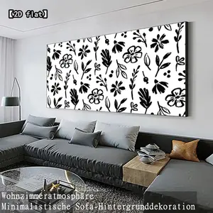 2D flat large hit decorative painting black and white floral pattern wallpaper canvas painting without frame, suitable for living room, office, indoor, room decoration.