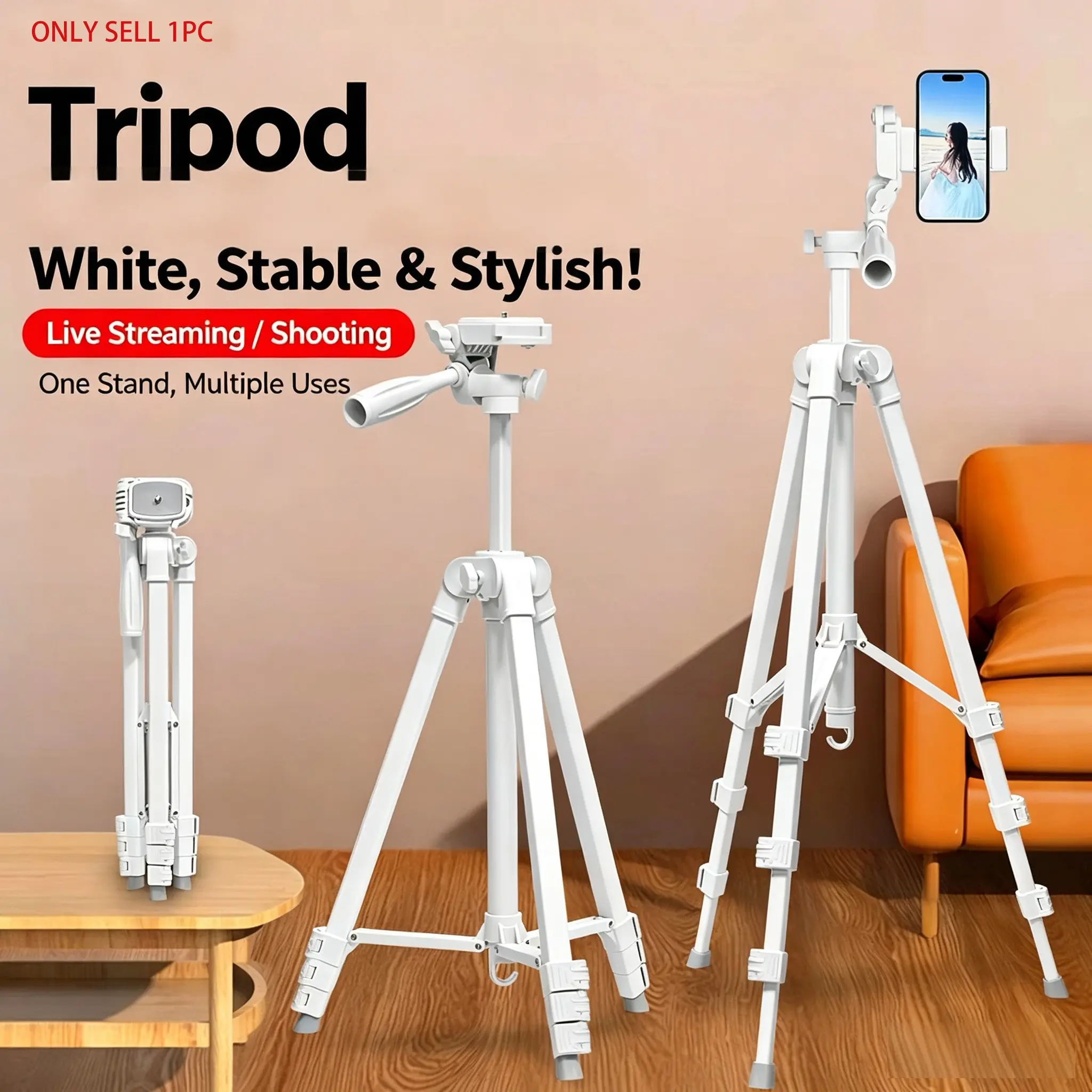 Camera Tripod with Phone Holder, Extendable Tripod Stand, Professional Aluminum Tripod, 1/4 Inch Screw, 55 Inches/140cm, for Vlogging, Dslr, Smartphone