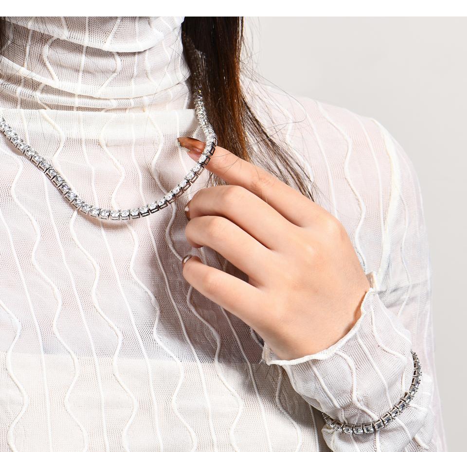 Synthetic Moissanite Tennis Necklace 0.1CT & 0.5CT Chain For Woman Party Anniversary New Gift N004