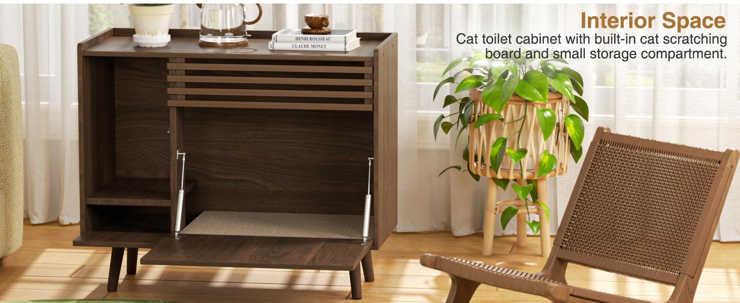 Vabches Cat Litter Box Enclosure,Mid-Century Modern Hidden Litter Box Furniture with Cat Scratch Pad,Flip-Down Opening Litter Box Cabinet Cat Washroom End Table Vabches Cat Litter Box Enclosure,Mid-Century Modern Hidden Litter Box Furniture with Cat Scratch Pad,Flip-Down Opening Litter Box Cabinet Cat Washroom End Table
