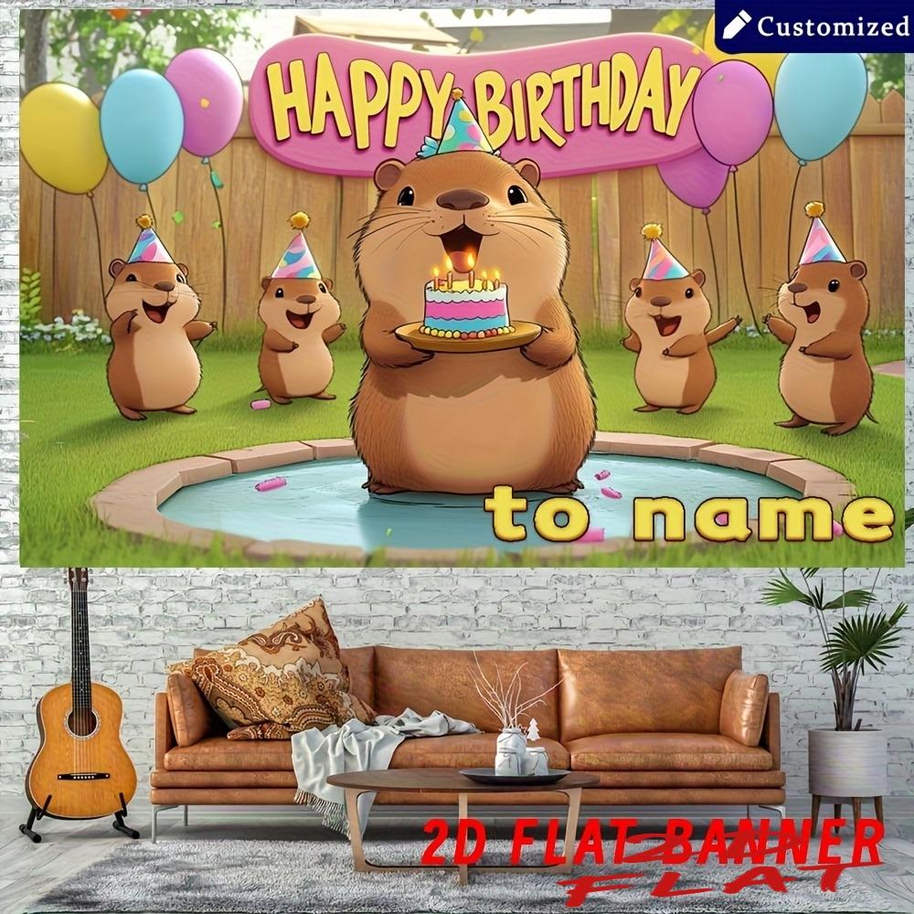 2D Flat, Customizable Capybara Birthday Party Backdrop Banner - Personalized DIY Wall Decoration with Cartoon Capybaras, Balloons & Cake Design, Durable Polyester Material, No Electricity Needed for Home Decor & Party Supplies, Capybara Gifts