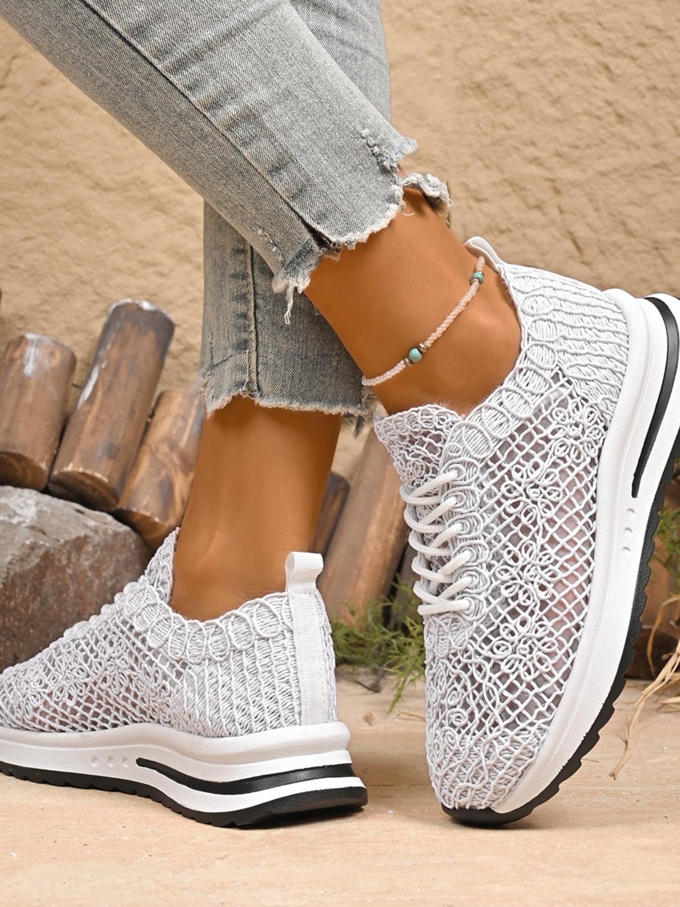 2026 Summer Handmade Crochet Sporty Sneakers, Low Ankle Round Toe Mesh Shoes, Women's Fashion Casual Footwear, Latest Trendy Knit Sandals