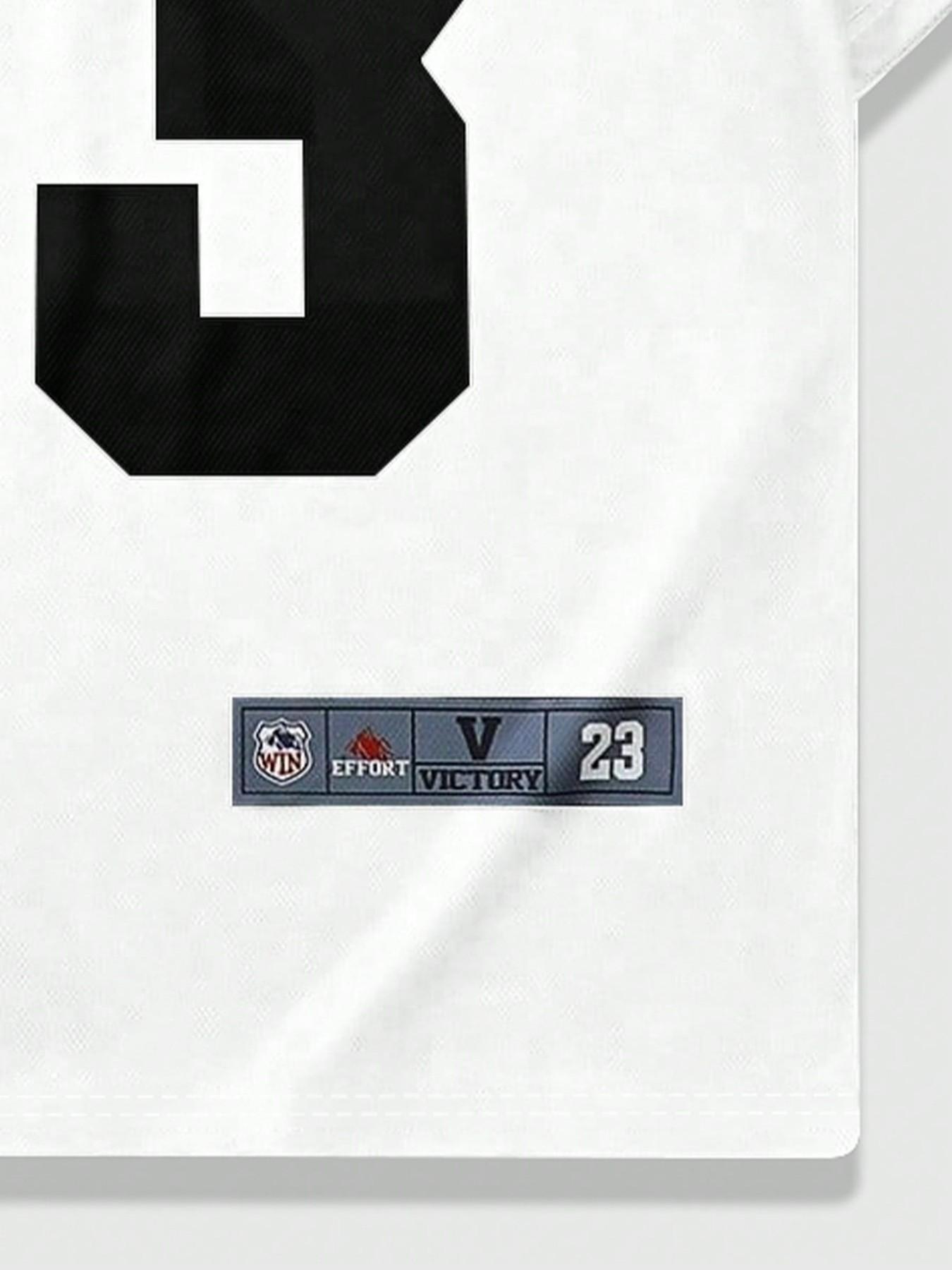 1pc Men's Oversized V-Neck Football Jersey Retro Star Graphic Print Streetwear Black & White Number 23 Sporty Top for Summer Outfits